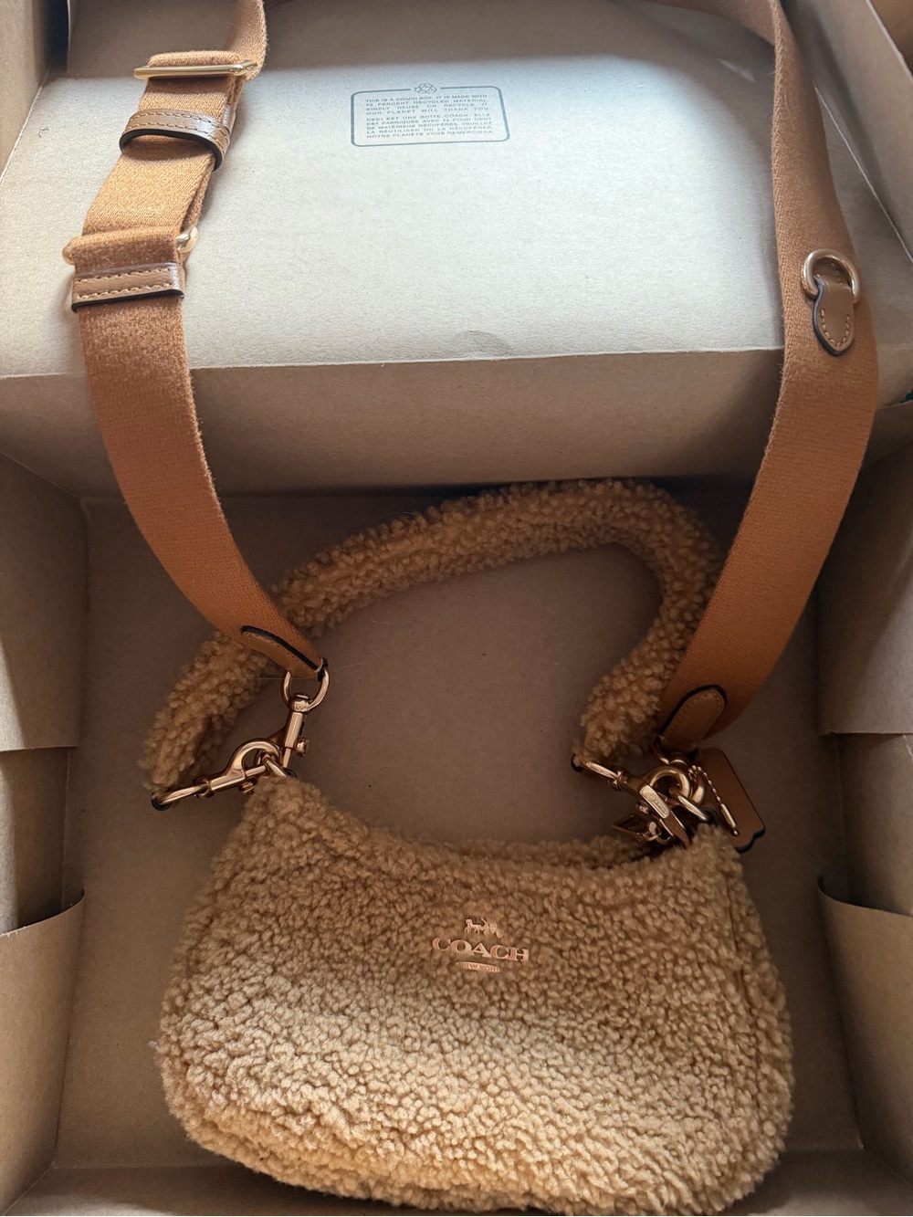 Coach Mini Shearling Shoulder Bag in Tan